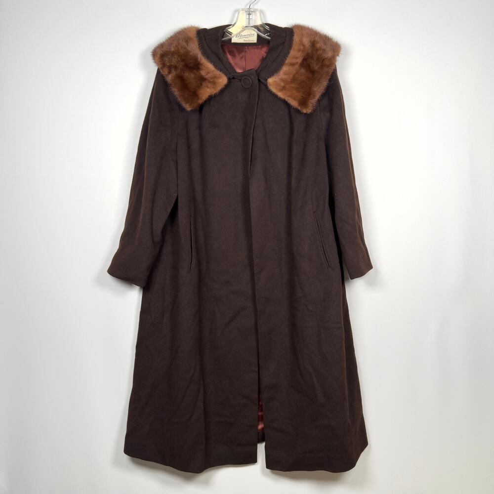 Vintage 1960's Maurice Brown Winter Overcoat Fur Collar Women's Size 8/ Medium
